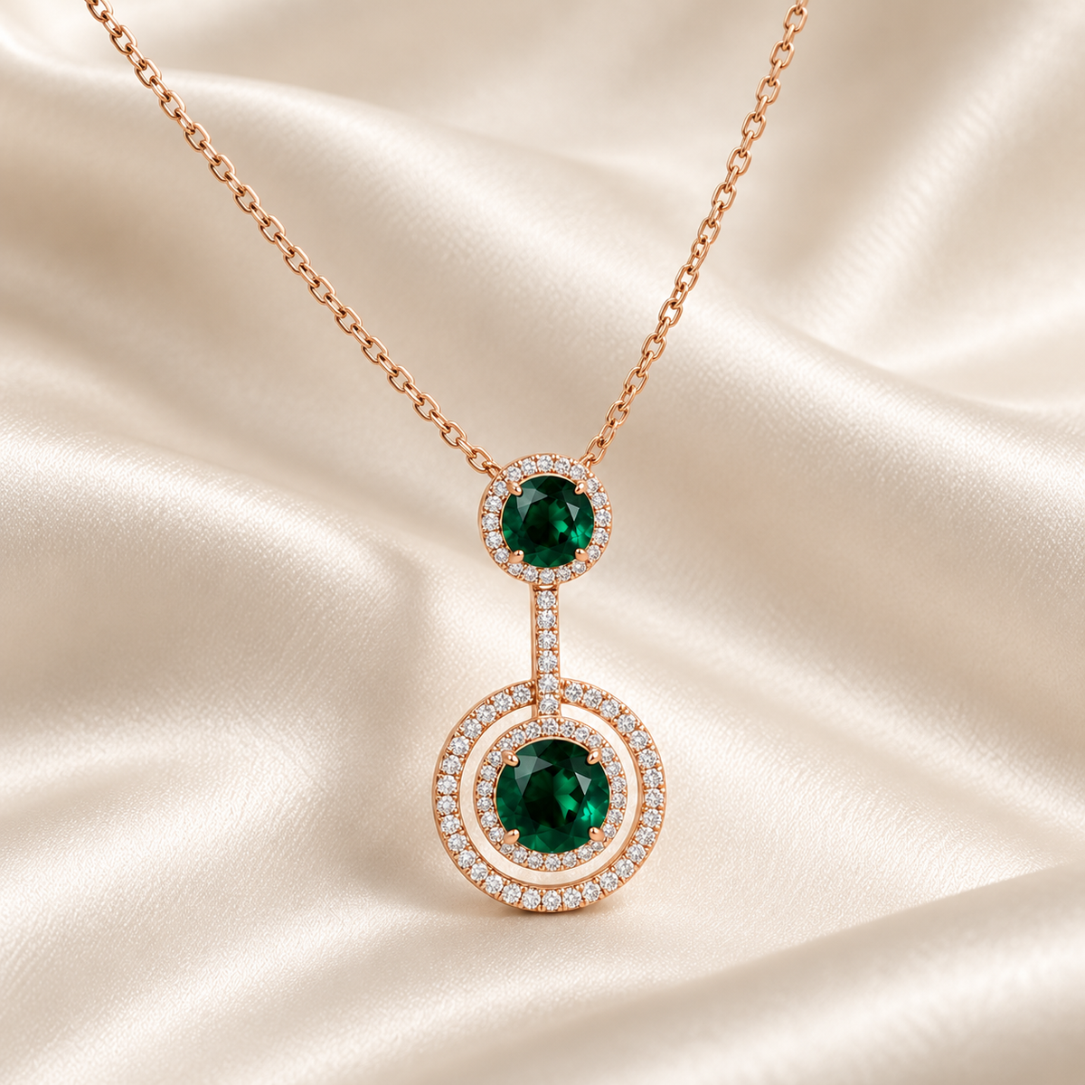 Emerald Green Halo Pendant Necklace