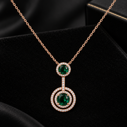 Emerald Green Halo Pendant Necklace