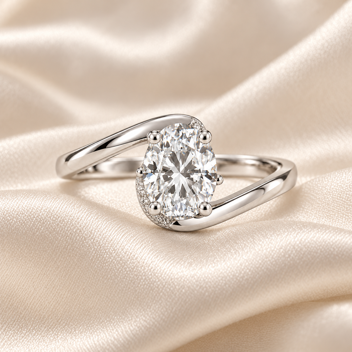 Oval Solitaire Bypass Silver Ring