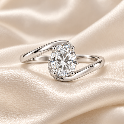 Oval Solitaire Bypass Silver Ring