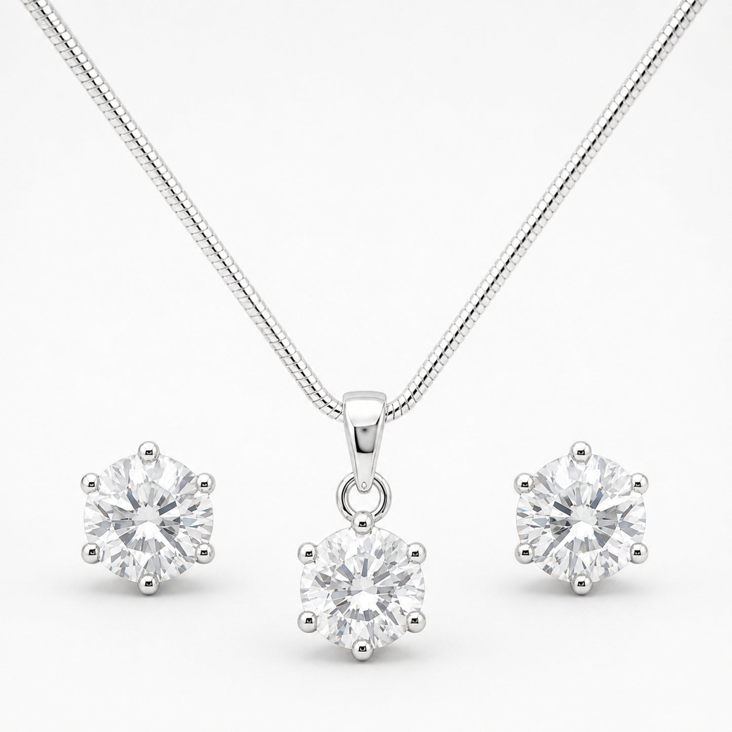 Round Solitaire Necklace & Earring Set