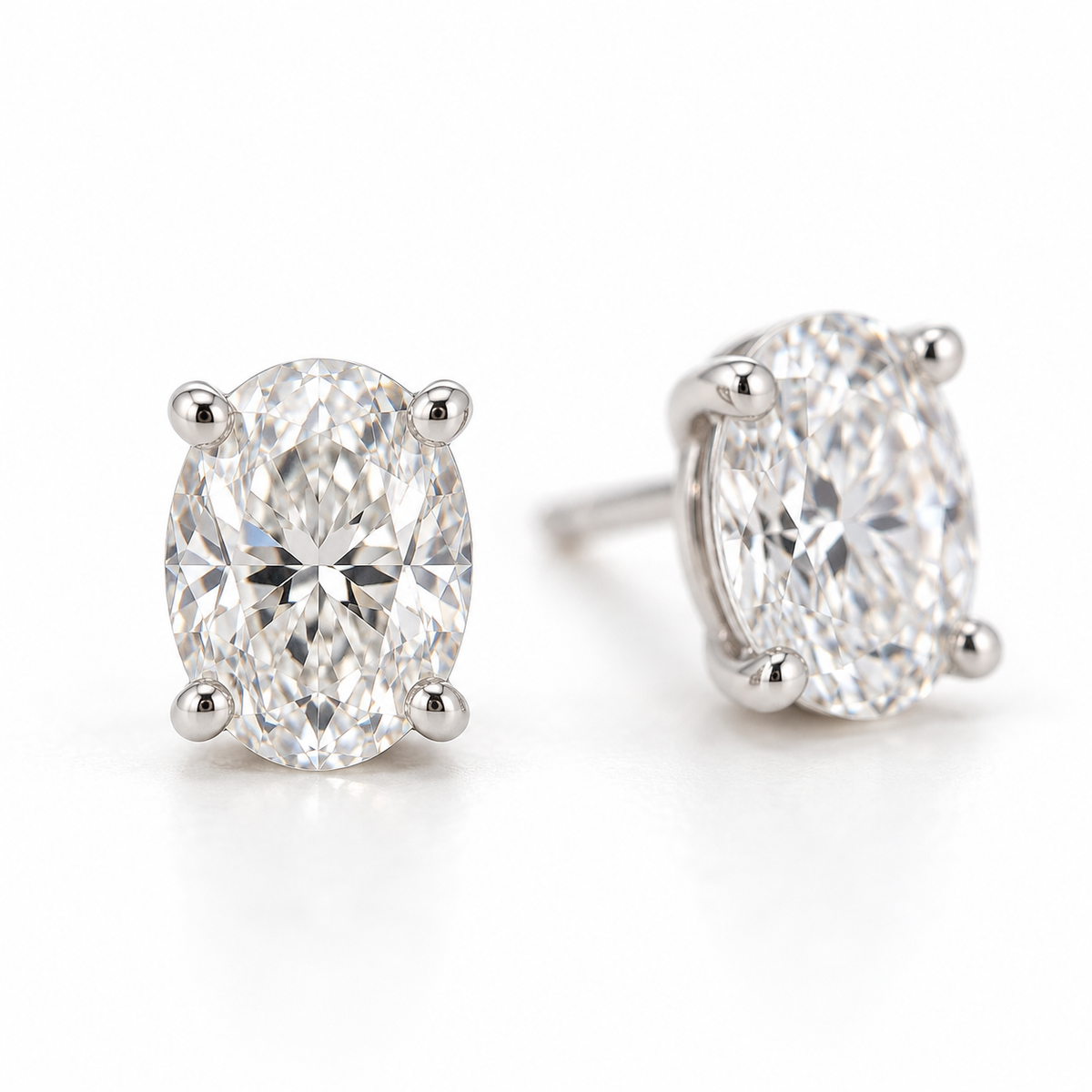 Silver Oval Stud Earrings