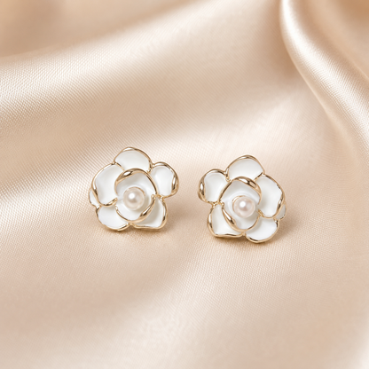 925 Sterling Silver White Rose Stud Earrings