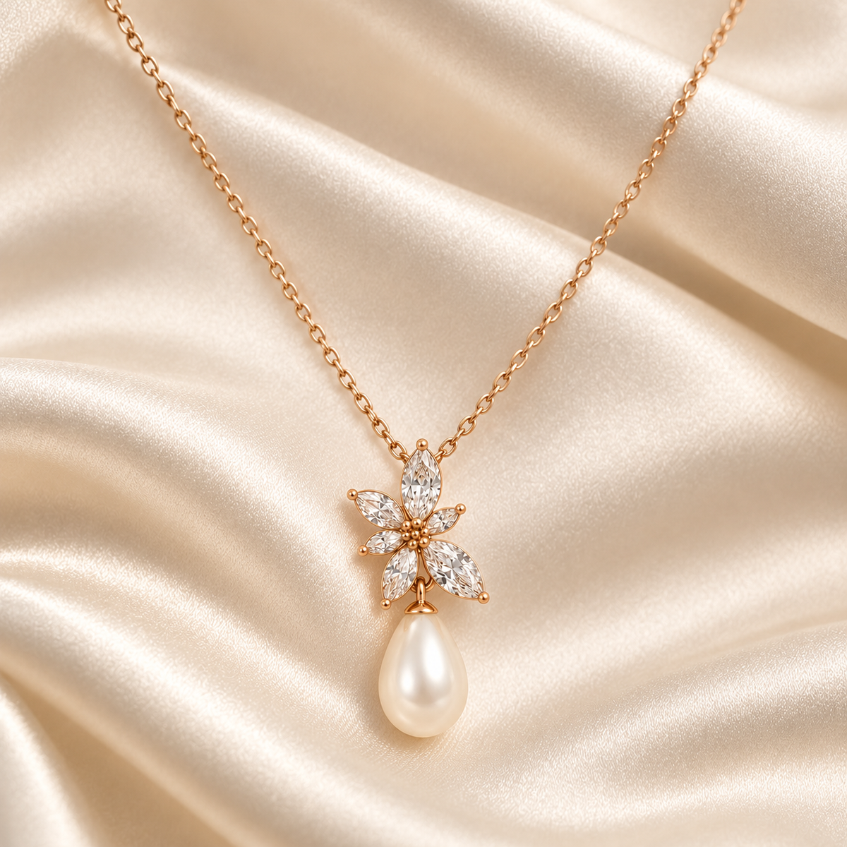 Floral Pearl Drop Necklace