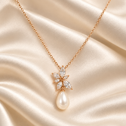 Floral Pearl Drop Necklace