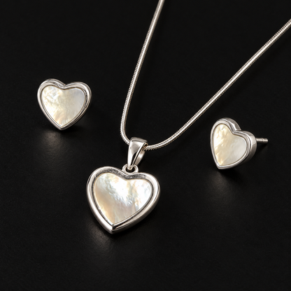 Ivory Heart Necklace & Earrings Set