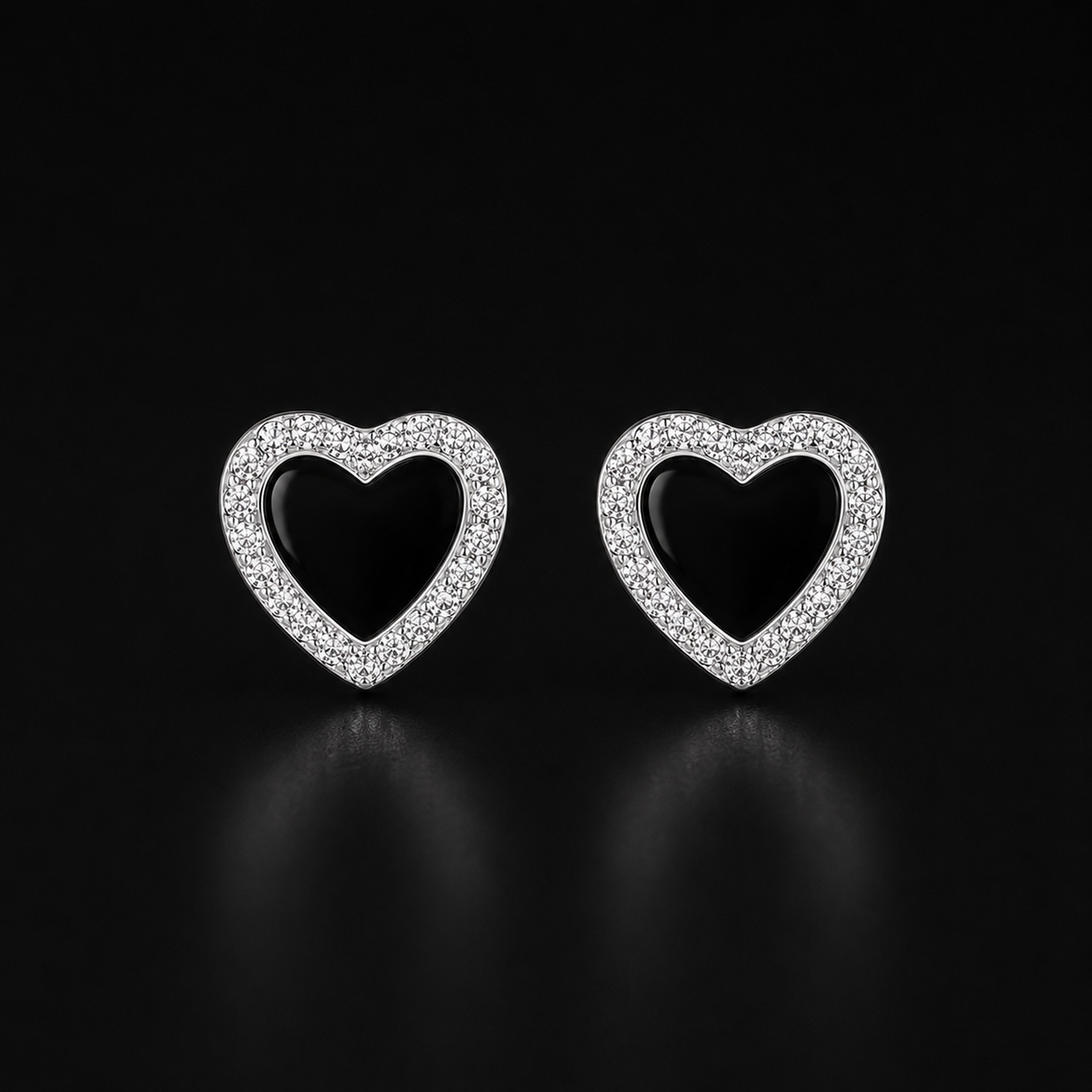 Black Heart 925 Sterling Silver Stud Earrings