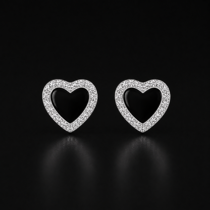 Black Heart 925 Sterling Silver Stud Earrings