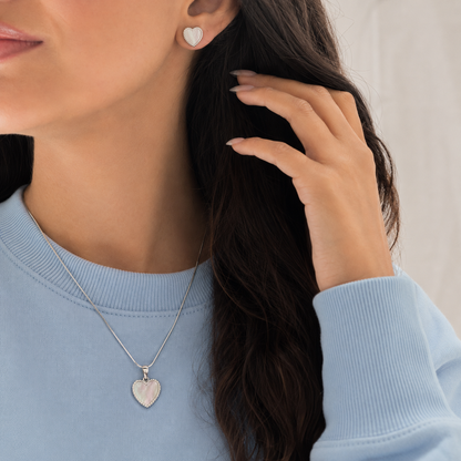 925 Sterling Silver Mother-of-Pearl Heart Necklace & Earring Set