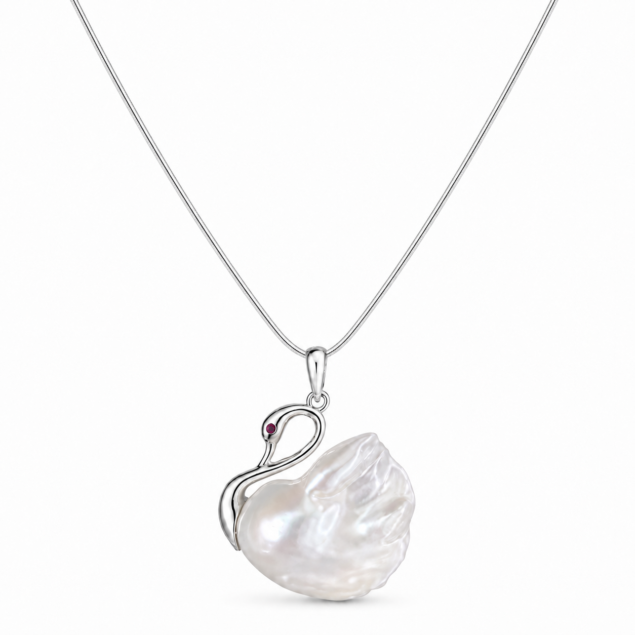 Baroque Pearl Swan Pendant Necklace with Silver Snake Chain