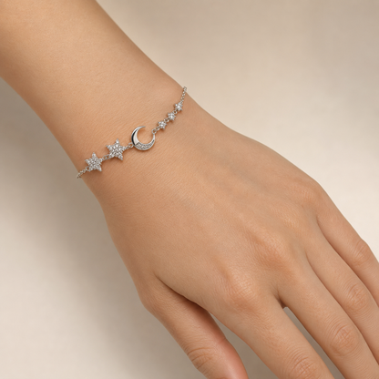 Celestial Moon & Stars Sterling Silver Bracelet