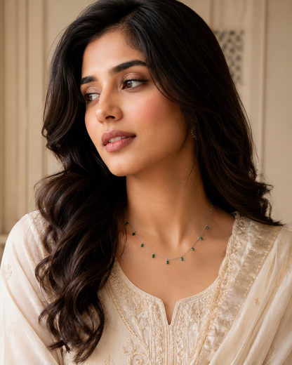 Emerald Drop Charm Necklace | 925 Sterling Silver