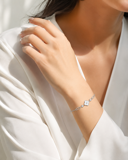 Mother-of-Pearl Clover Sterling Silver Bracelet