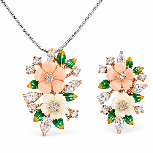 Peach Blossom Necklace & Earrings Set