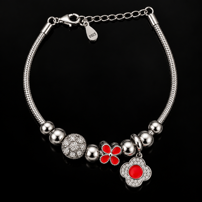 Red Floral Charm Bracelet