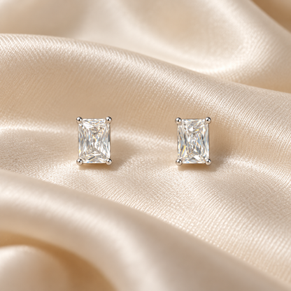 Silver Rectangular Stud Earrings