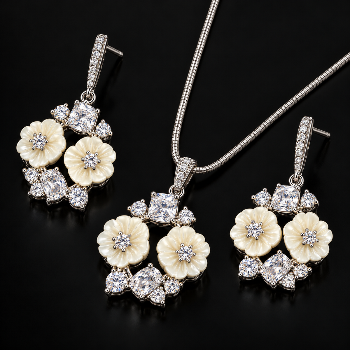 Ivory Blossom Necklace & Earrings Set