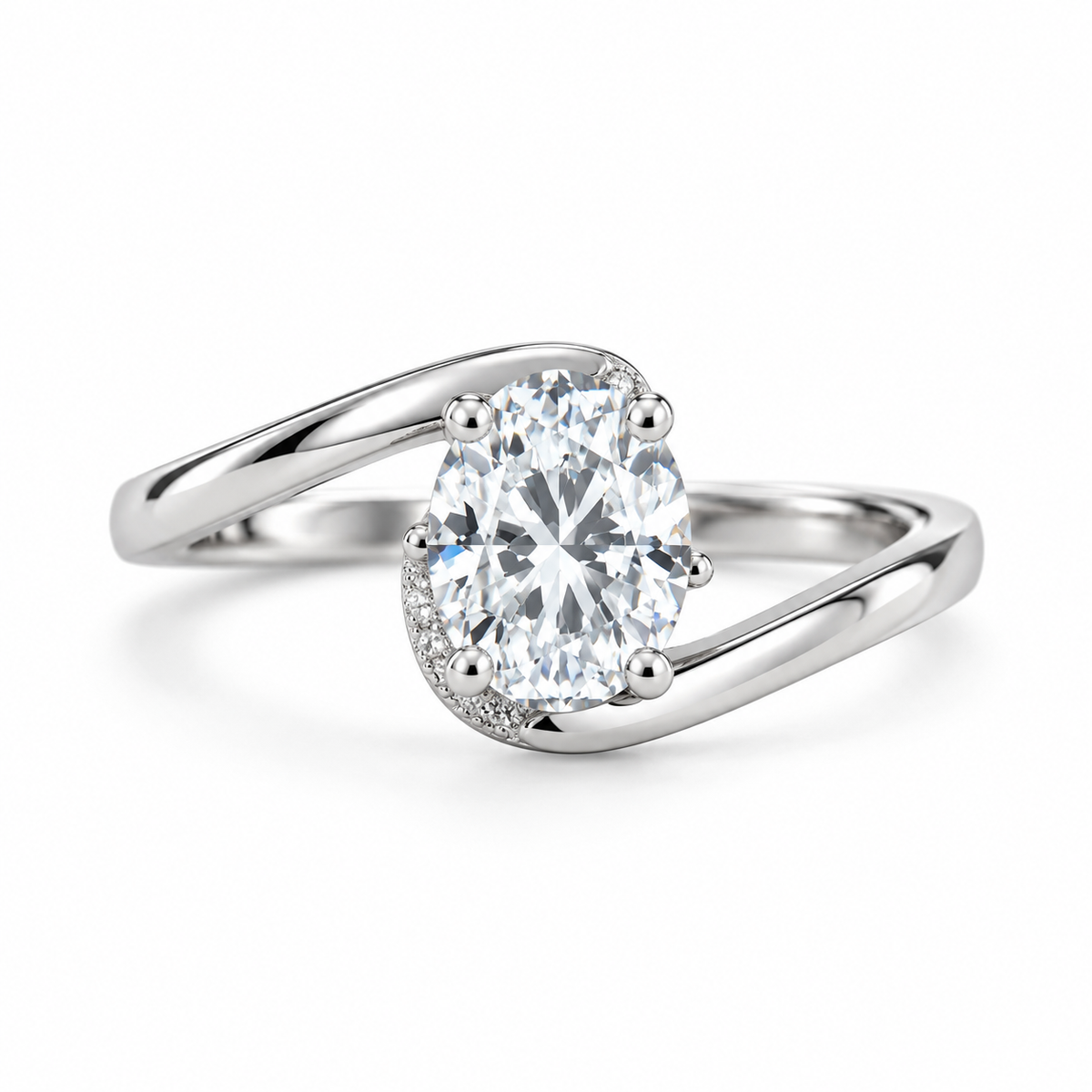 Oval Solitaire Bypass Silver Ring
