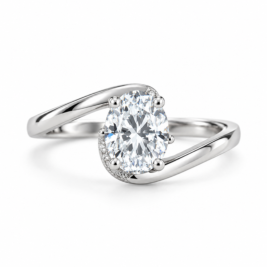 Oval Solitaire Bypass Silver Ring