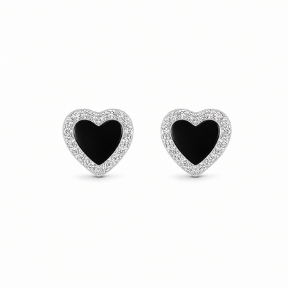 Black Heart 925 Sterling Silver Stud Earrings