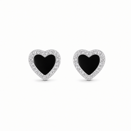 Black Heart 925 Sterling Silver Stud Earrings