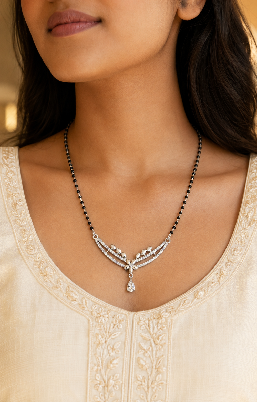 Celestial Bloom 925 Silver Mangalsutra Necklace