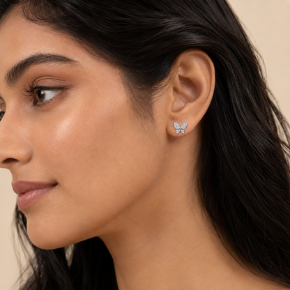 925 Sterling Silver Pavé Butterfly Stud Earrings