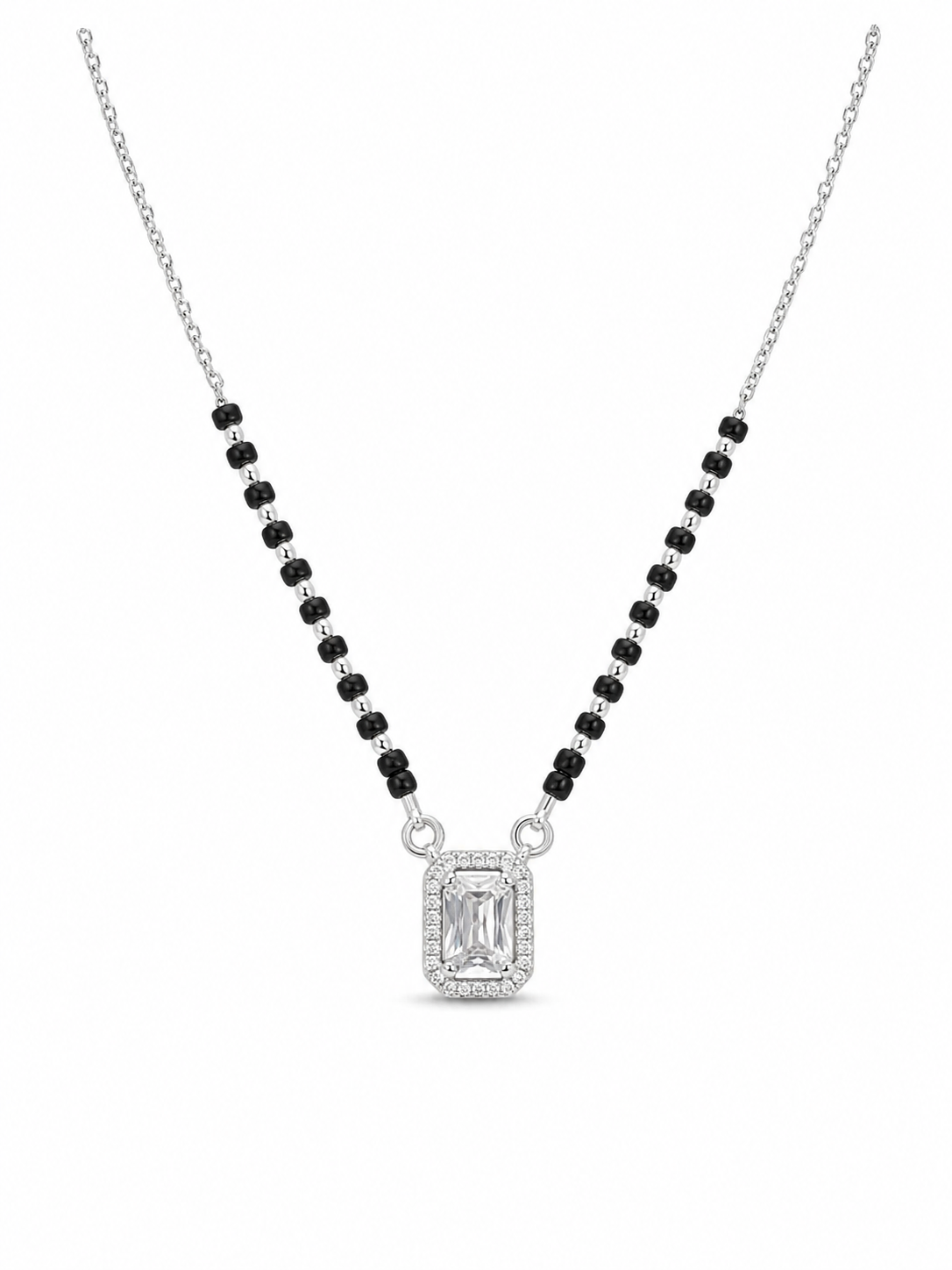 925 Sterling Silver Emerald-Cut Halo Mangalsutra