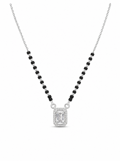 925 Sterling Silver Emerald-Cut Halo Mangalsutra