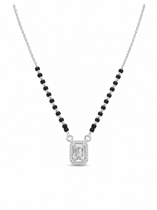 925 Sterling Silver Emerald-Cut Halo Mangalsutra