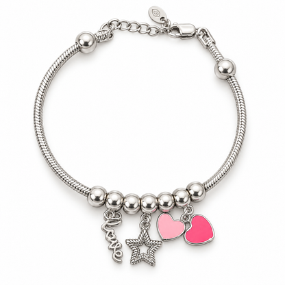 Silver Pink Heart Charm Bracelet