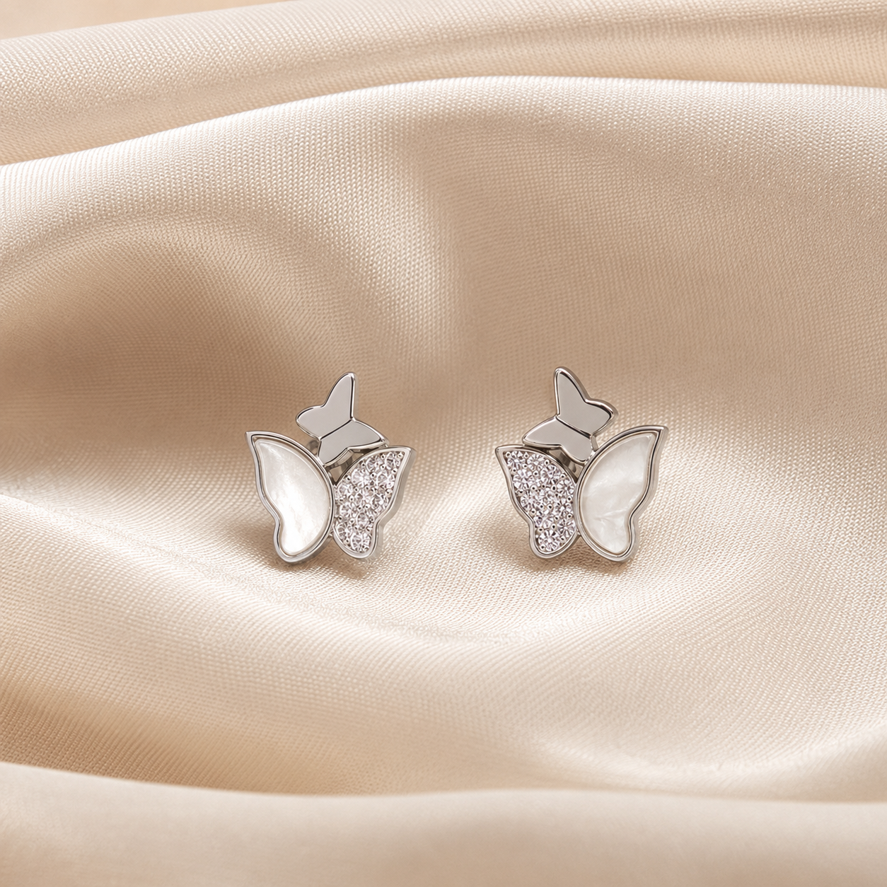 Triple Butterfly 925 Sterling Silver Stud Earrings