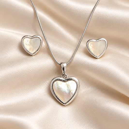 Ivory Heart Necklace & Earrings Set