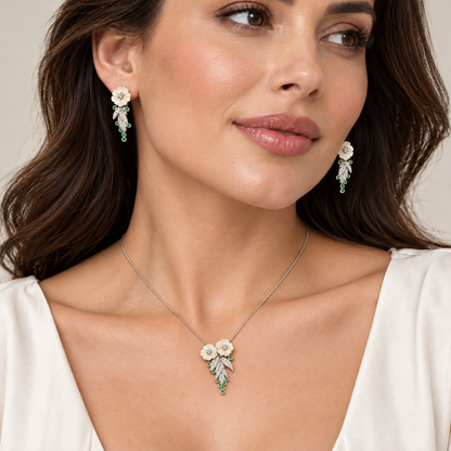 Ivory Blossom Necklace & Earrings Set