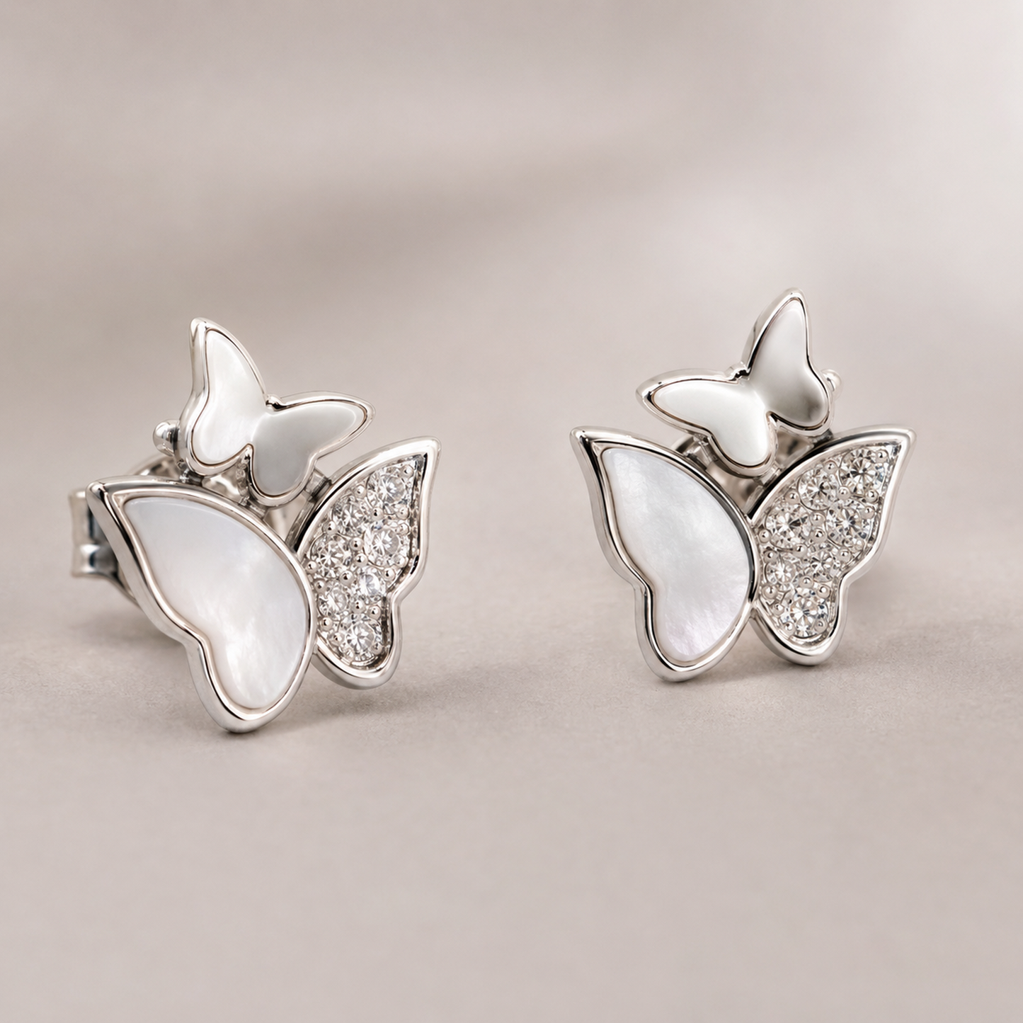 Triple Butterfly 925 Sterling Silver Stud Earrings