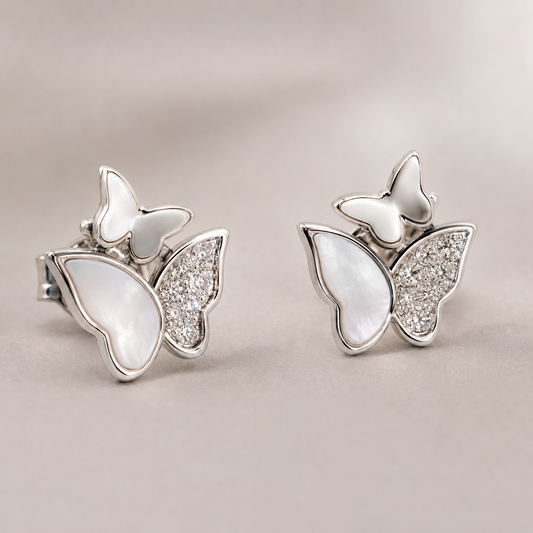 Triple Butterfly 925 Sterling Silver Stud Earrings