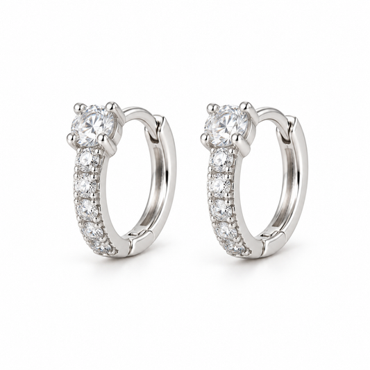 Solitaire Sparkle Hoop Earrings