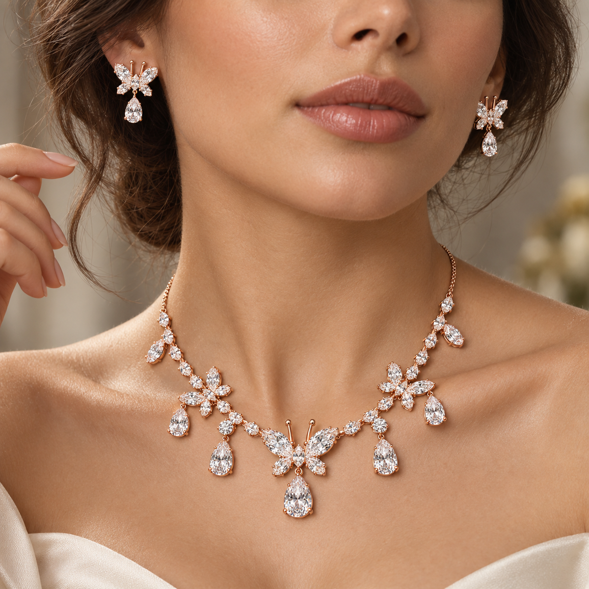 Butterfly Silver Necklace & Earring Set