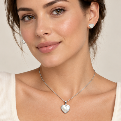Ivory Heart Necklace & Earrings Set