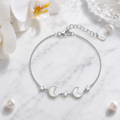 Double Crescent Moon Sterling Silver Bracelet