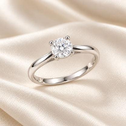Classic Round Solitaire Silver Ring