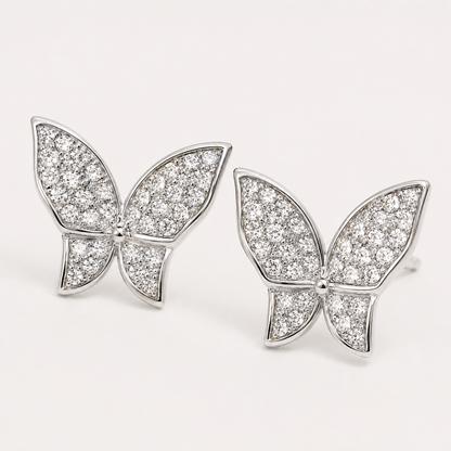 925 Sterling Silver Pavé Butterfly Stud Earrings