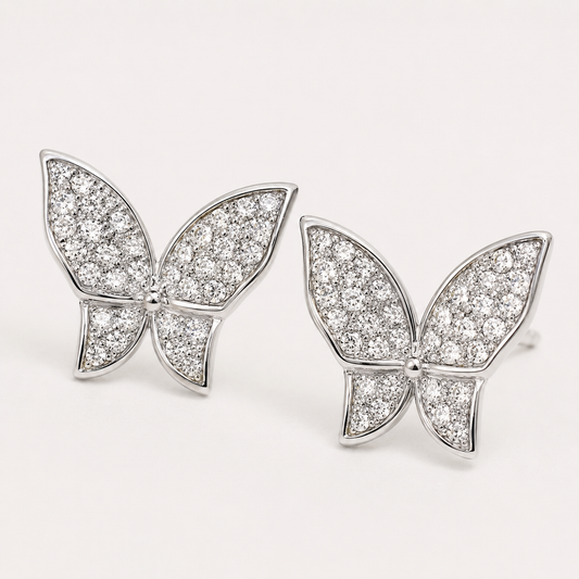 925 Sterling Silver Pavé Butterfly Stud Earrings