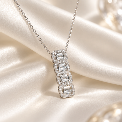 Four-Stone Emerald Halo Pendant Necklace