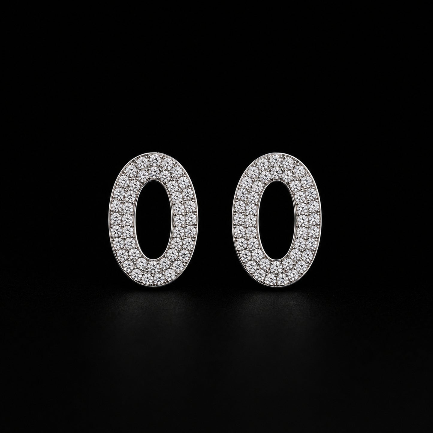 925 Sterling Silver Oval Pavé Stud Earrings