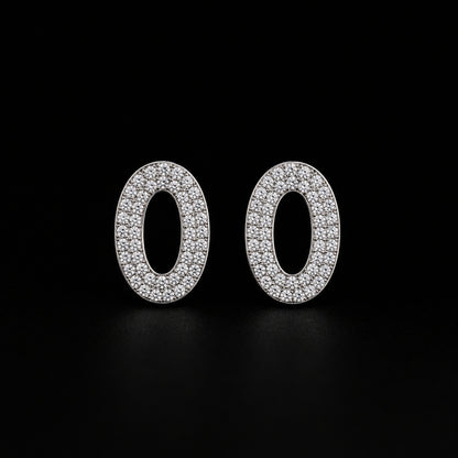 925 Sterling Silver Oval Pavé Stud Earrings