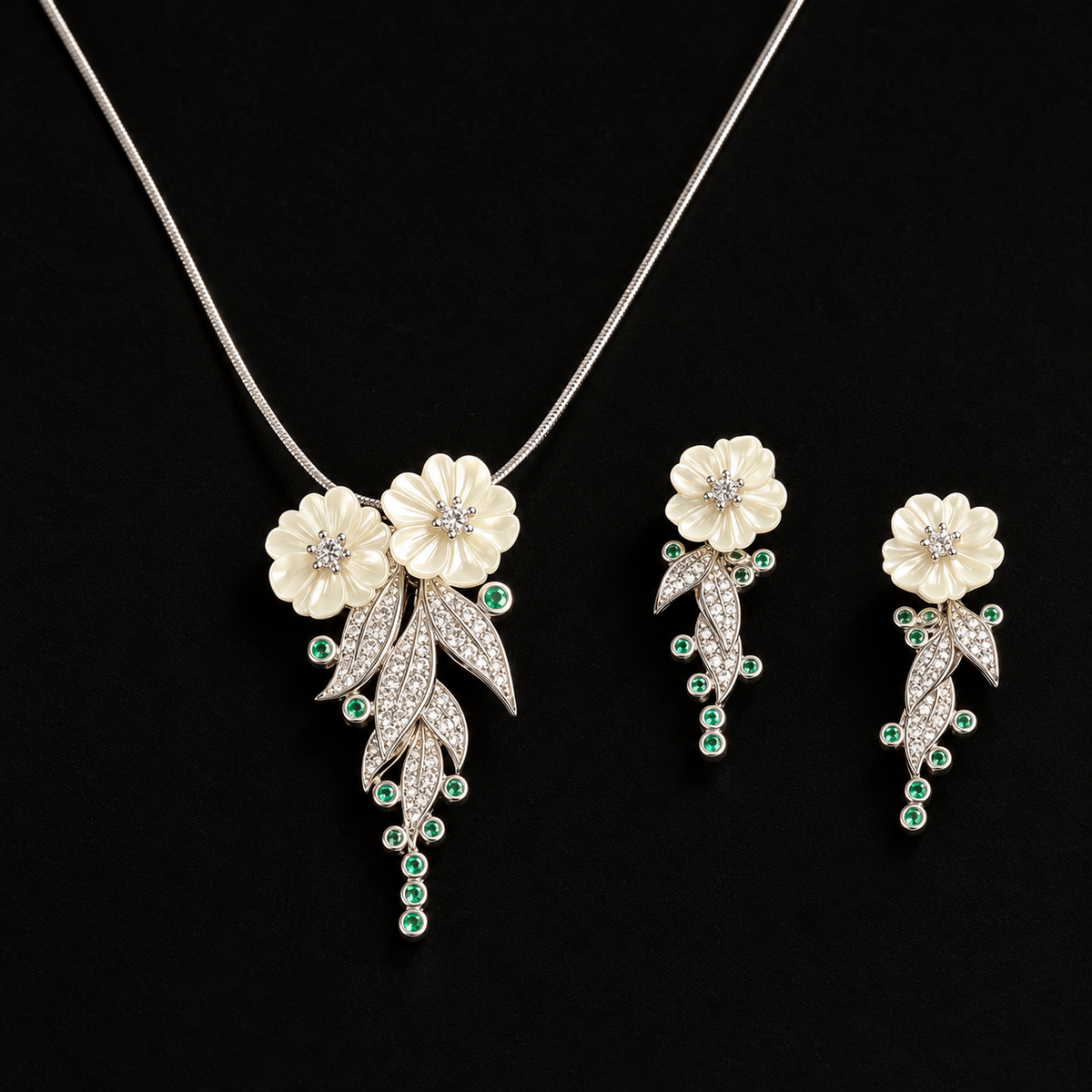 Ivory Blossom Necklace & Earrings Set