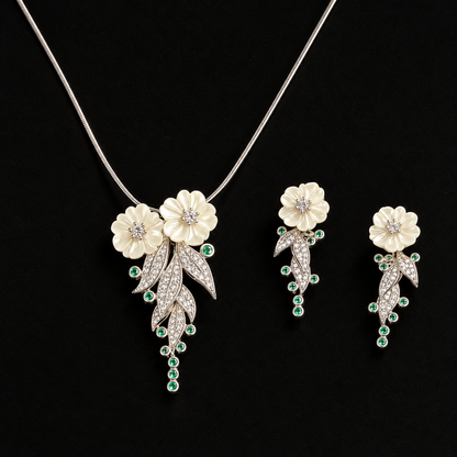 Ivory Blossom Necklace & Earrings Set