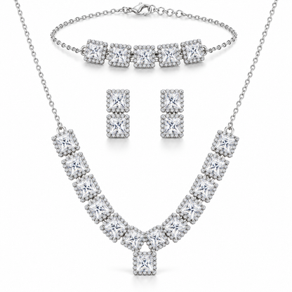 Princess-Cut Necklace Set with Bracelet & Earrings