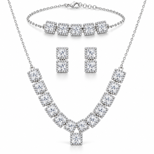 Princess-Cut Necklace Set with Bracelet & Earrings